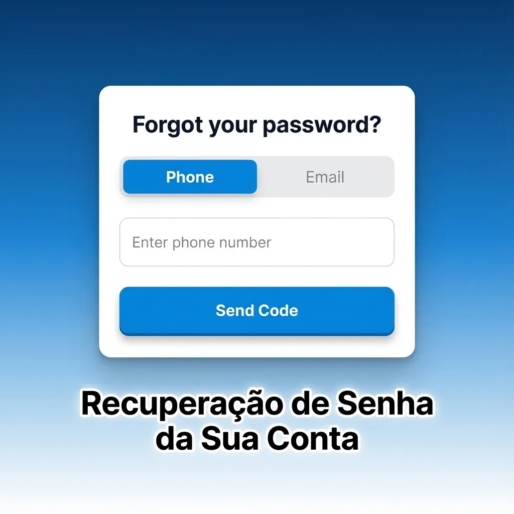 Tela de recuperação de senha com opções de e-mail, SMS e formulário para redefinir o acesso à conta