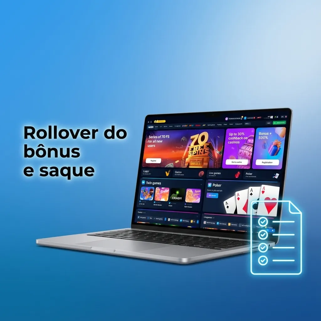 Ilustração explicando rollover de bônus: saldo de bônus separado do saldo real e regras para liberar saques