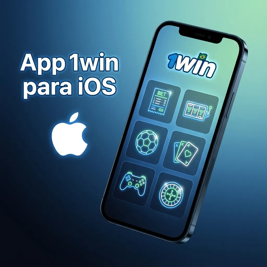 Tela do app 1win em iPhone exibindo apostas esportivas, cassino ao vivo, slots e suporte em interface em português