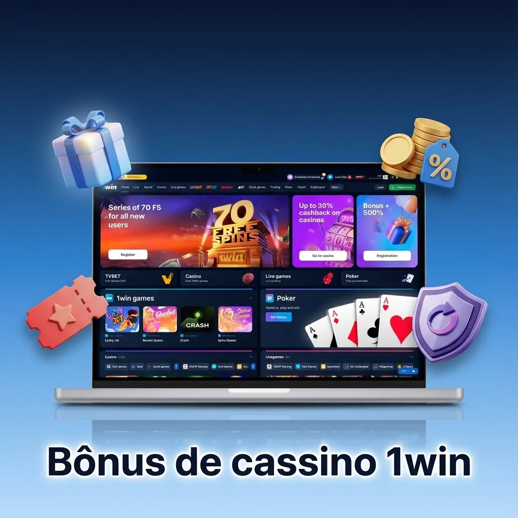 Banner promocional da 1win destacando bônus de cassino para slots, roleta, blackjack e jogos ao vivo.