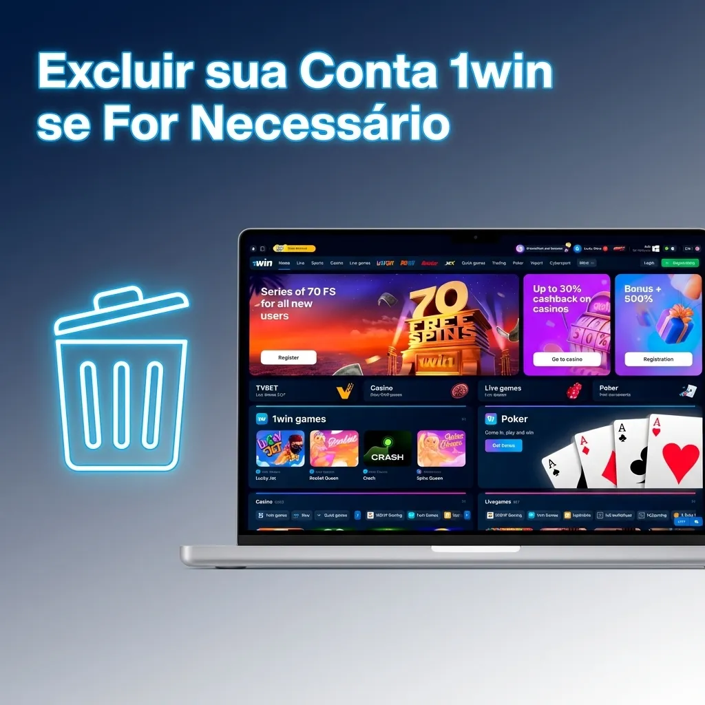 Tela de conta 1win com usuário solicitando exclusão ao suporte via chat para encerrar perfil com segurança