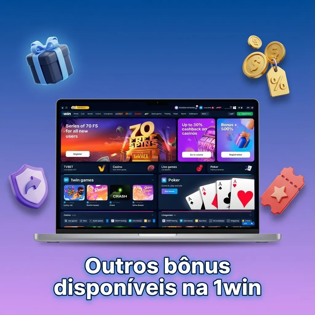 Banner da 1win destacando bônus de boas-vindas, recarga, rodadas grátis, freebets e códigos promocionais Brasil