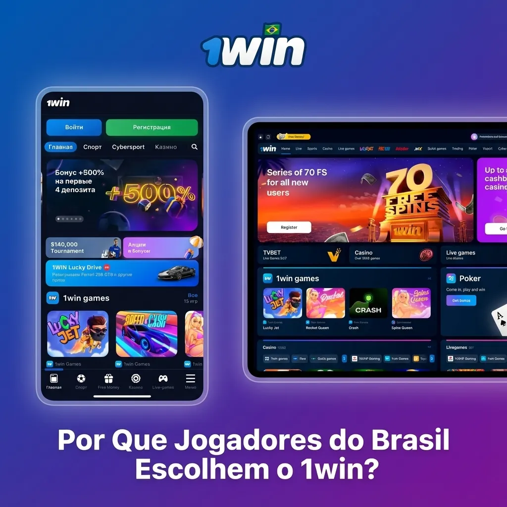 Banner em português do 1win destacando bônus, Pix e boleto, jogos populares, app móvel e suporte 24h para brasileiros