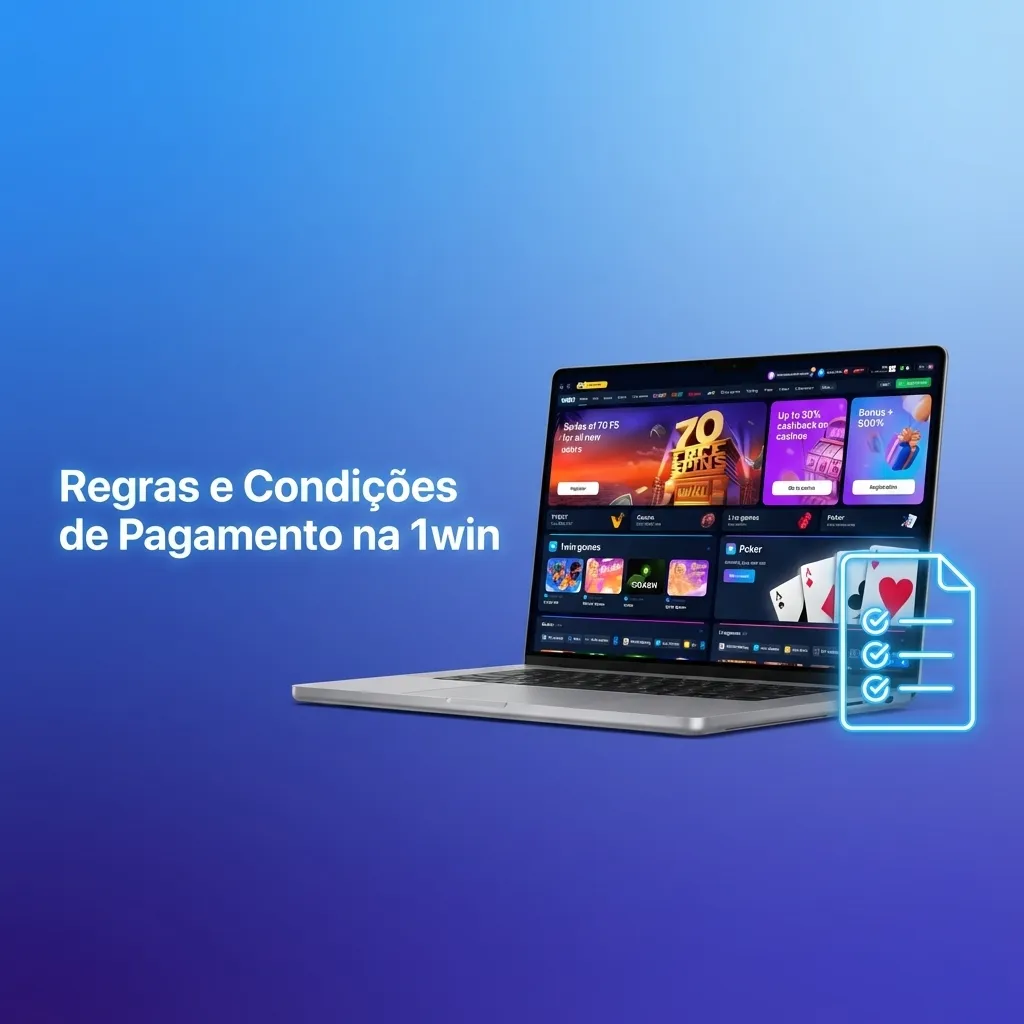 Tela da 1win com ícones de pagamento, cadeado de segurança e texto sobre regras de depósitos, saques e verificação de identidade