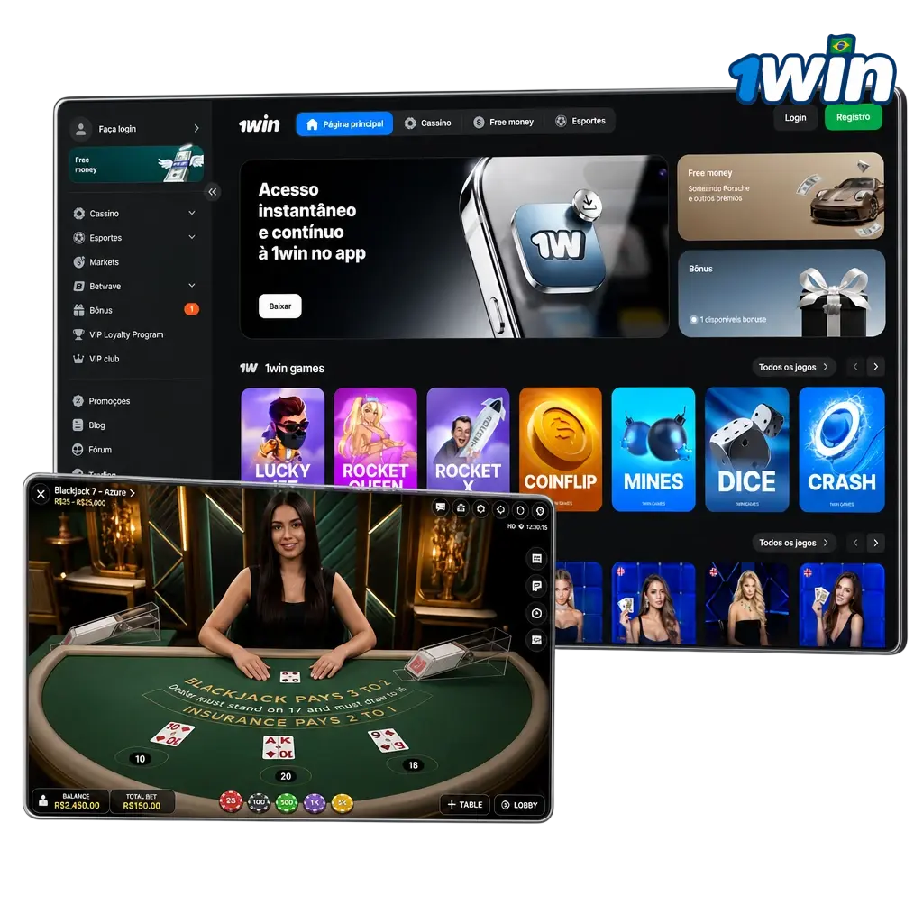 Crupiê ao vivo na plataforma 1win