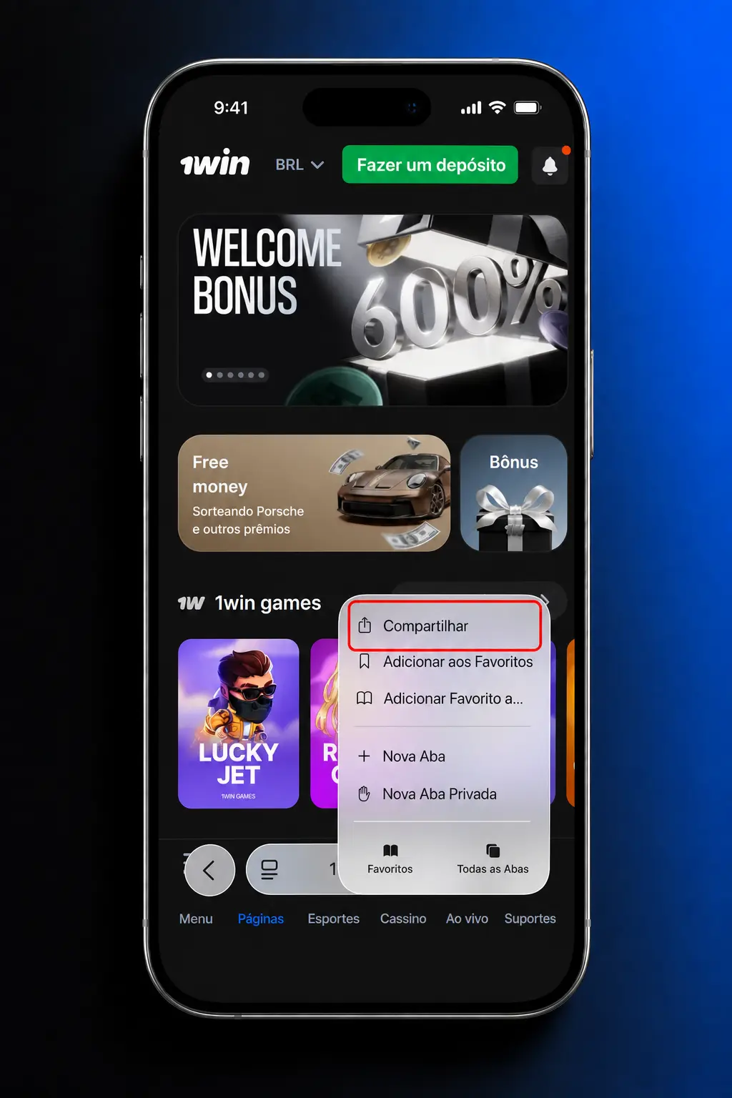 Passo a passo para baixar e instalar o app 1win no iOS via Safari e adicionar à Tela de Início