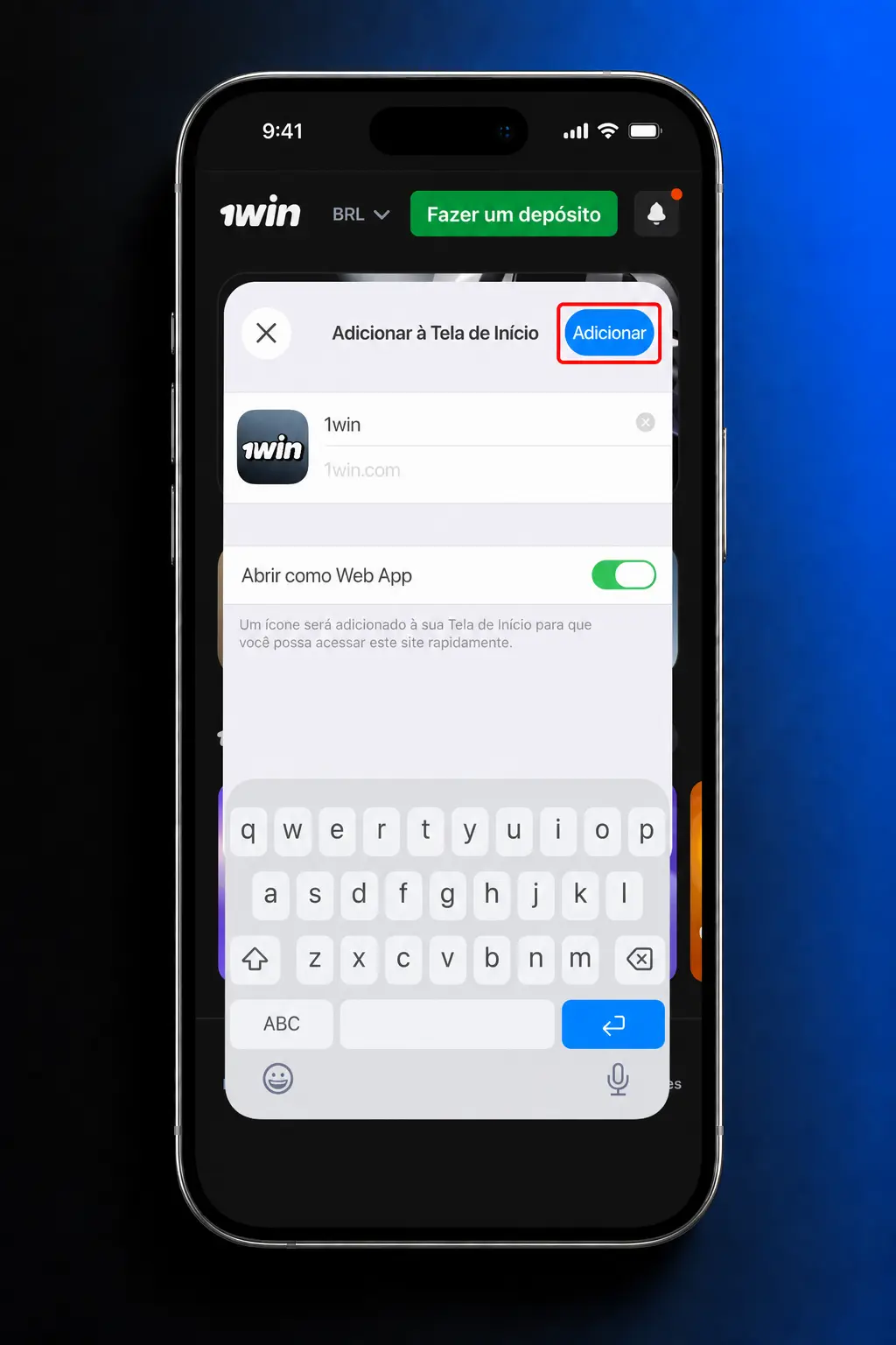Passo a passo para baixar e instalar o app 1win no iOS pelo Safari e adicionar à Tela de Início