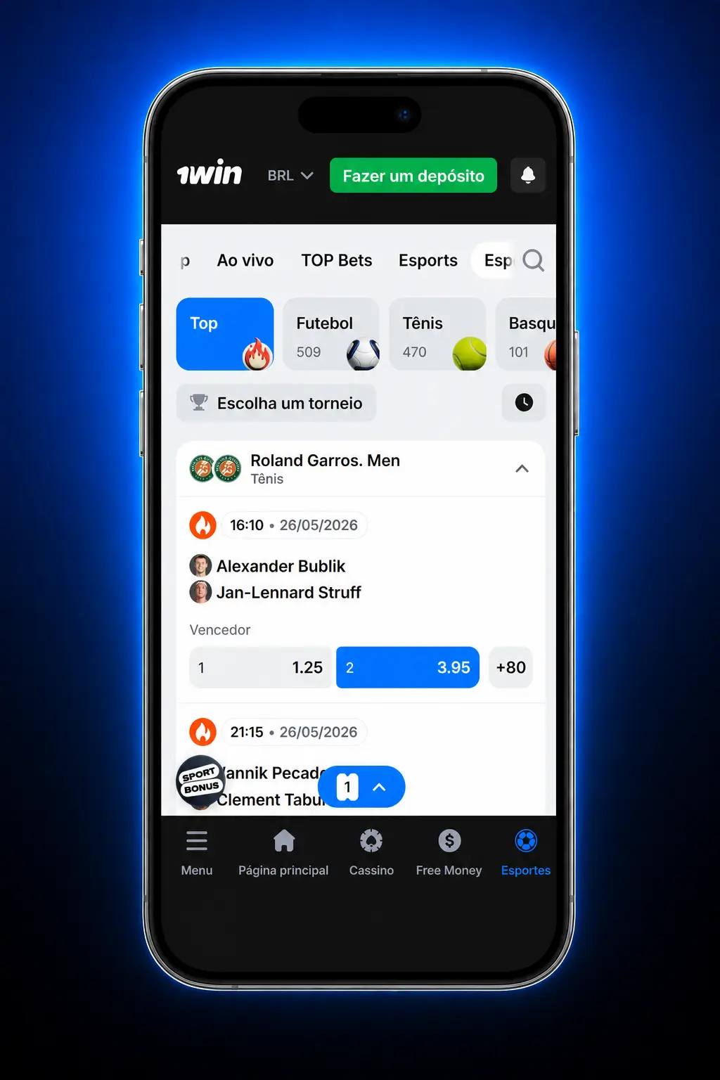 Tela da 1win com passos para apostar em esportes, escolher cotações, informar valor em reais e enviar o bilhete