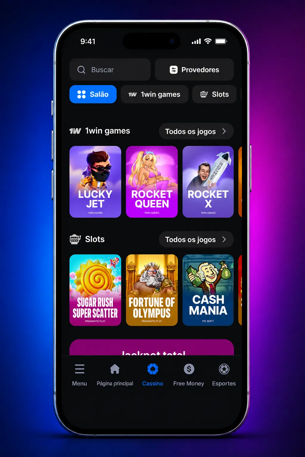 Tela da 1win com lobby de cassino ao vivo, filtros de mesas, limites de aposta e saldo para jogar online